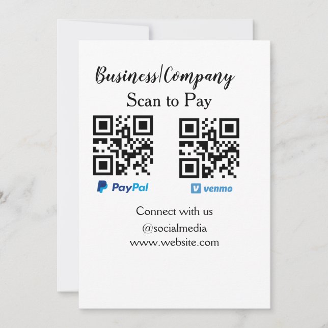 Scan to pay q r code paypal venmo add your website invitation (Front)