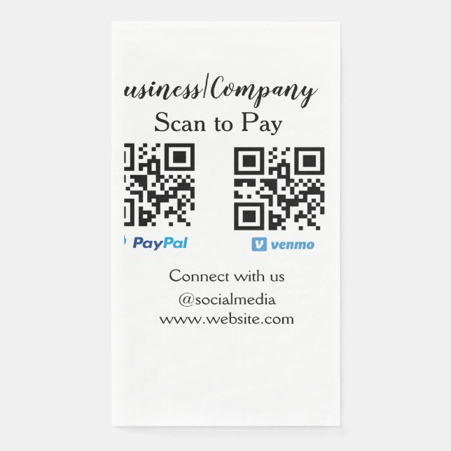 Scan to pay q r code paypal venmo add your website napkin (Front)