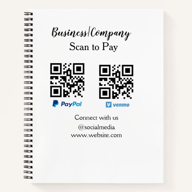 Scan to pay q r code paypal venmo add your website notebook (Front)
