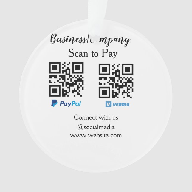 Scan to pay q r code paypal venmo add your website ornament (Front)