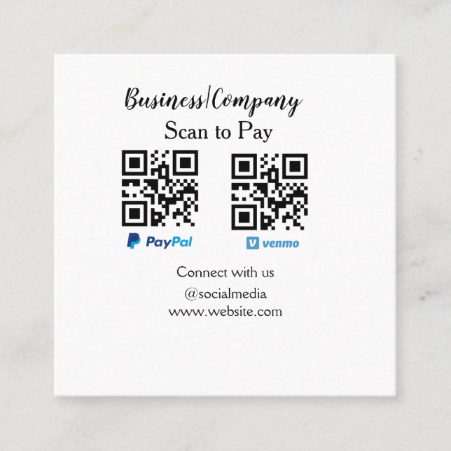 Scan to pay q r code paypal venmo add your website square business card (Front)