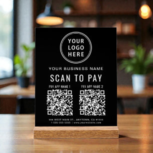 Scan to Pay QR Code Black Tabletop Acrylic Sign