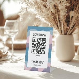 SCAN TO PAY QR CODE Blue Purple Waves Stripes Pedestal Sign