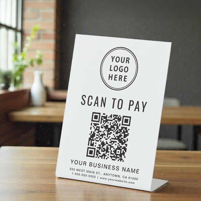 Scan to Pay QR Code Business Logo Pedestal Sign (Scan to Pay QR Code and Logo Business Pedestal Sign)