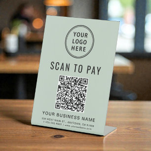 Scan to Pay QR Code Business Logo Sage Green Pedestal Sign