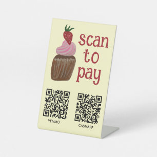 SCAN TO PAY QR Code CUPCAKE Watercolor BAKERY Pedestal Sign