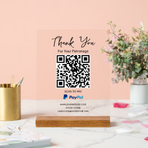 Scan to Pay QR Code   Paypal Payment Acrylic Sign