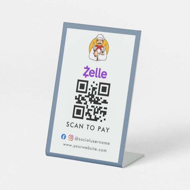 Scan to Pay QR Code Sign | Zelle | Restaurant (Front)