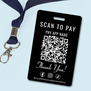 Scan to Pay QR Code Social Media Black ID Badge