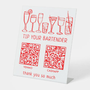 SCAN TO PAY QR CODES Cocktails Bartender Tip Jar Pedestal Sign