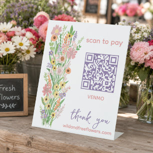 SCAN TO PAY QR Florist Handpainted Flowers Market Pedestal Sign