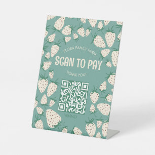 SCAN TO PAY QR White Strawberry Pineberry CUSTOM  Pedestal Sign