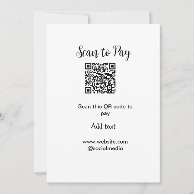 Scan to pay scan QR code add website email details Invitation (Front)