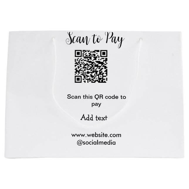 Scan to pay scan QR code add website email details Large Gift Bag (Front)