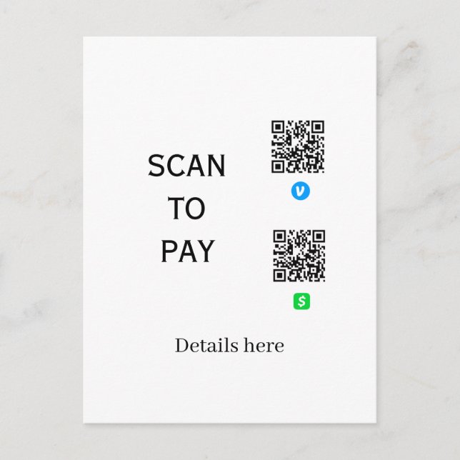 scan to pay venmo cashapp QR code details here nam Postcard (Front)