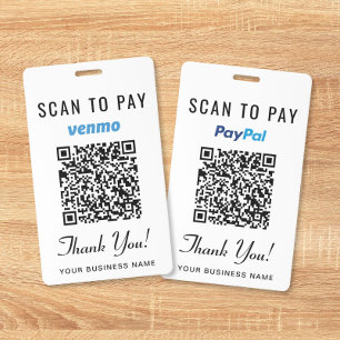 Scan to Pay Venmo PayPal QR Code Business Payment ID Badge