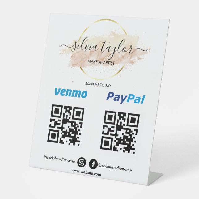 Scan to Pay Venmo PayPal QR code Cashapp Blush  Pedestal Sign (Front)