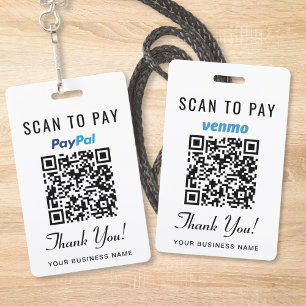 Scan to Pay Venmo PayPaL QR Code ID Badge