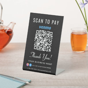 Scan to Pay Venmo QR Code Black Pedestal Sign