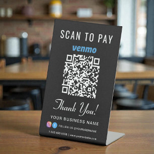 Scan to Pay Venmo QR Code Black Pedestal Sign
