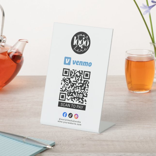 Scan to Pay Venmo QR Code Business Logo Pedestal Sign (In SItu)