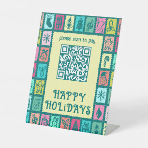 Scan to Pay Whimsical Christmas Cute Custom QR Pedestal Sign