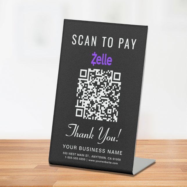 Scan to Pay Zelle QR Code Black Pedestal Sign (A QR code sign to effortlessly connect your customers to your payment platform)
