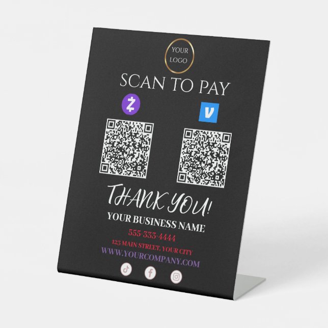 Scan To Pay Zelle Venmo QR code  Pedestal Sign (Front)