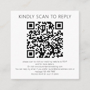 Scan To Reply QR Code Black White Wedding RSVP Enclosure Card