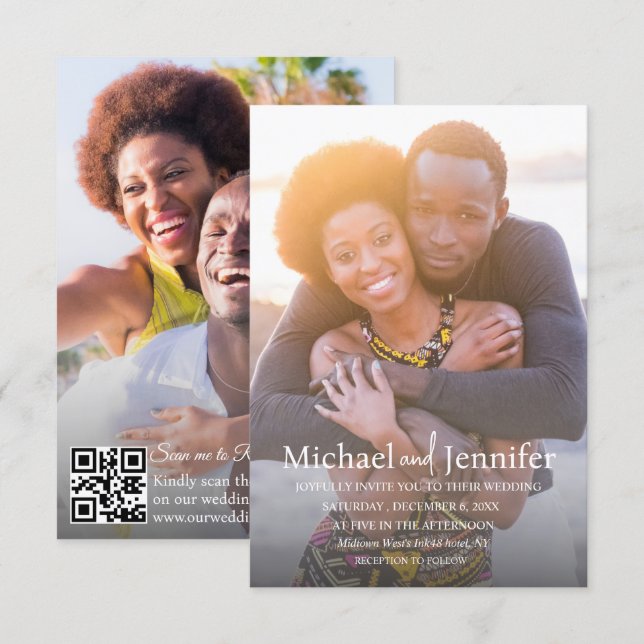 Scan to RSVP QR Code 2 Photo Modern Wedding Invitation (Front/Back)