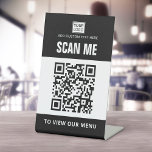 Scan to view menu custom logo QR code black white Pedestal Sign<br><div class="desc">Black and white or any colour scan QR code to view menu sign with your custom logo. NOTE! YOU NEED TO REPLACE THE QR CODE TEMPLATE WITH YOUR OWN QR CODE!</div>