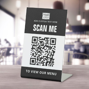 Scan to view menu custom logo QR code black white Pedestal Sign