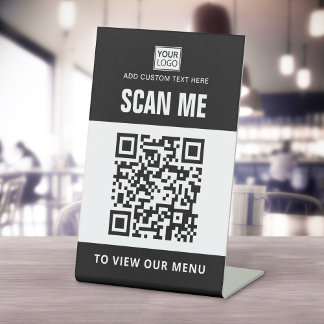 Scan to view menu custom logo QR code black white Pedestal Sign