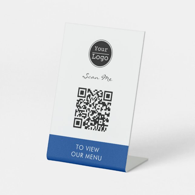 Scan to view menu custom logo QR code Pedestal Sig Sign (Front)
