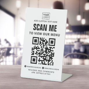 Scan to view menu custom logo QR code social media Pedestal Sign