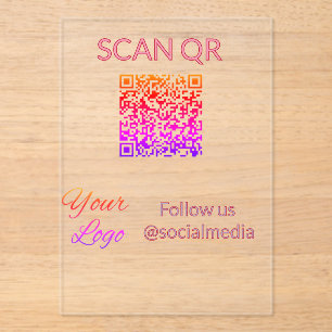Scan to view menu resturant hotel QR Add logo text Acrylic Invitations