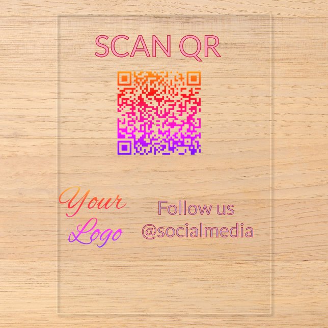 Scan to view menu resturant hotel QR Add logo text Acrylic Invitations (Front)
