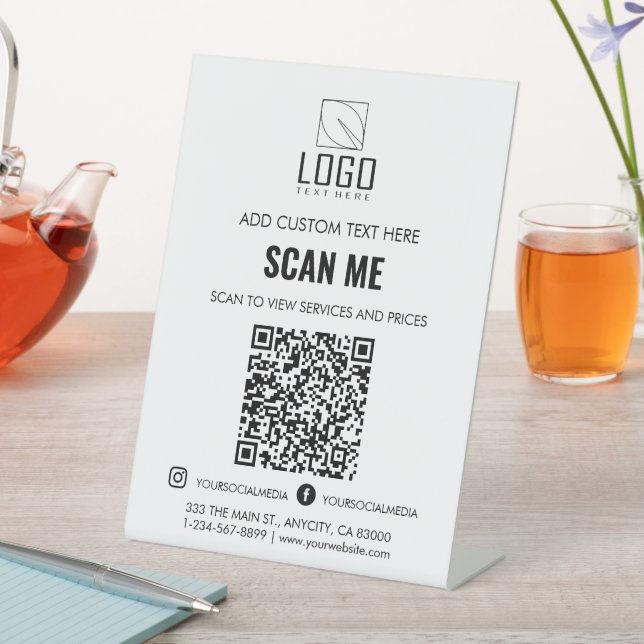  Scan to view Prices custom logo QR code Black Pedestal Sign (In SItu)