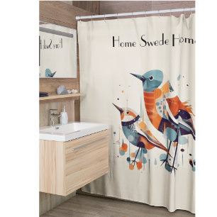 Scandi Aviary Duet, custom Shower Curtain