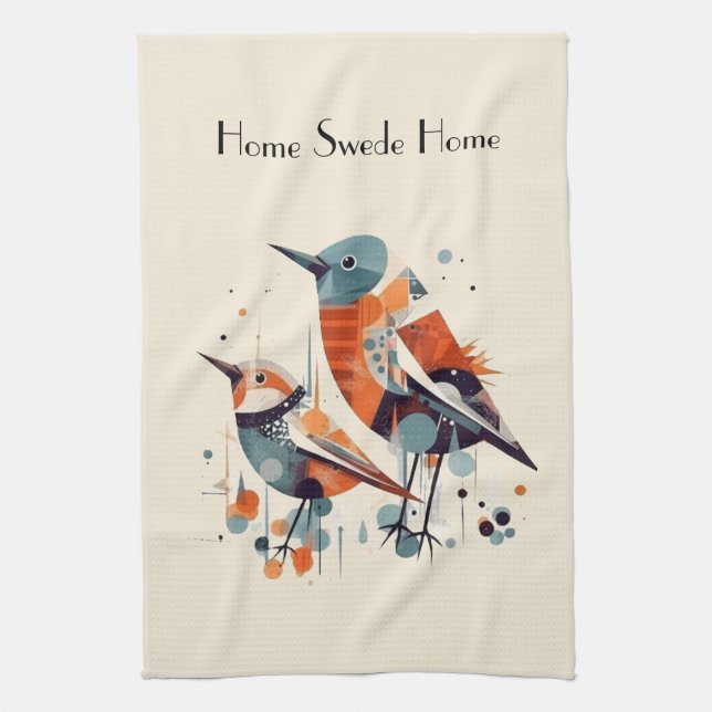 Scandi Aviary Duet, custom Tea Towel (Vertical)
