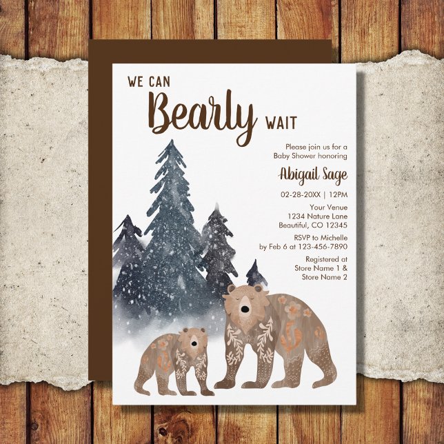Scandi Bear Winter Neutral Bearly Wait Baby Shower Invitation (Creator Uploaded)