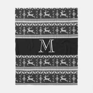 Scandi Black and Grey Reindeer Norwegian Alpine Fleece Blanket