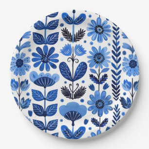 Scandi blue floral paper plate