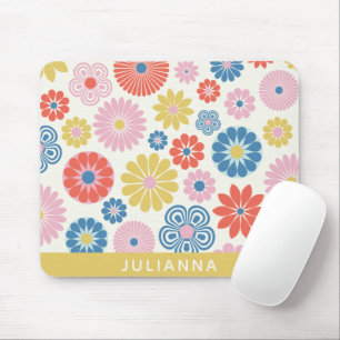 Scandi Boho Folk Flower Pattern Personalized Mouse Pad