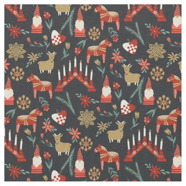 Scandi Christmas God Jul folk black Fabric (Close Up)