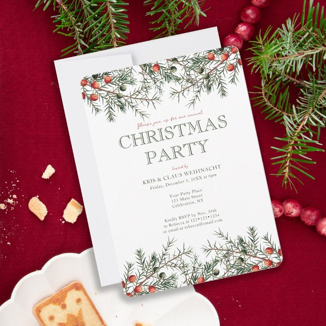 Scandi Christmas Party Vintage Greenery  Invitation (Creator Uploaded)