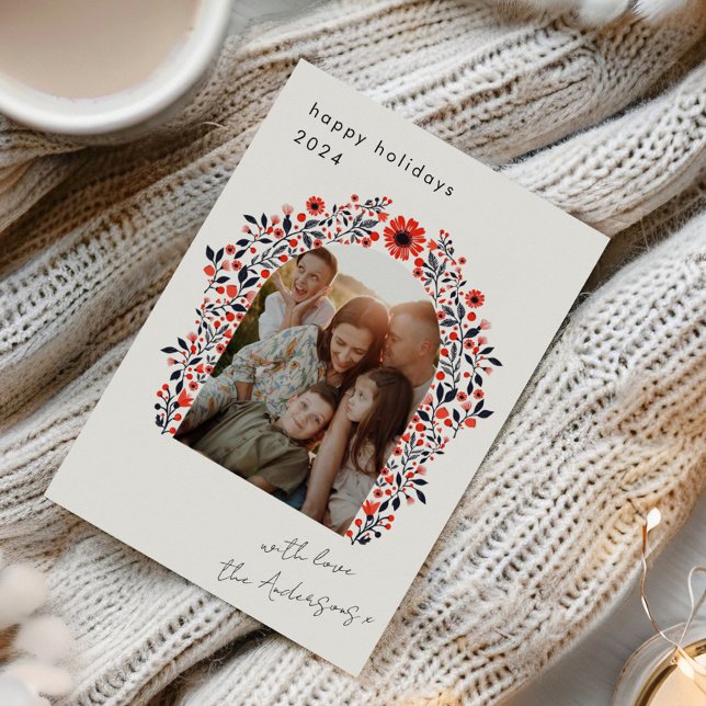 Scandi Floral Arch Christmas Holiday Photo Card (Creator Uploaded)