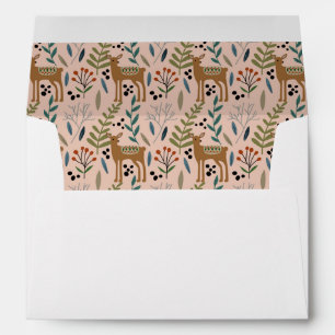 Scandi Floral Foliage Pink Reindeer Return Address Envelope