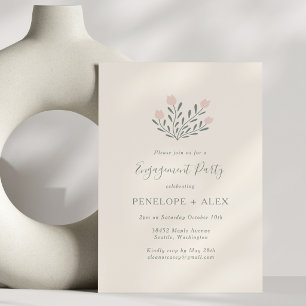 Scandi Folk Flowers Blush Sage Engagement Party Invitation