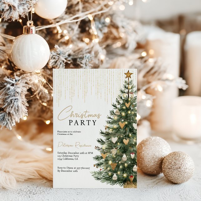 Scandi Gold Watercolor Christmas Tree Winter Invitation (Scandi Gold Watercolor Christmas Tree Winter Invitation)